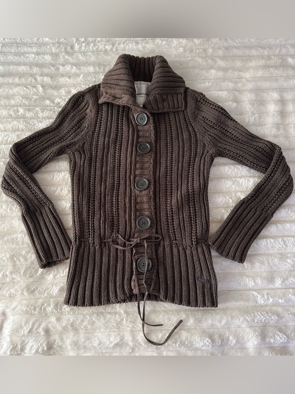 Abercrombie & Fitch Chunky Knit Sweater Brown Ribbed Tie Waist Cottagecore Small